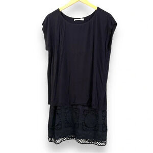 Bailey 44 Layered Tent Overlay Lace Trim Dress‎ Size Medium Black Rayon